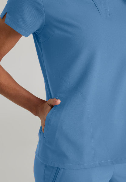 Women's Grey's Anatomy 2 Pocket Banded Collar "Avery" Top