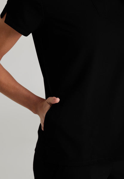 Women's Grey's Anatomy 2 Pocket Banded Collar "Avery" Top